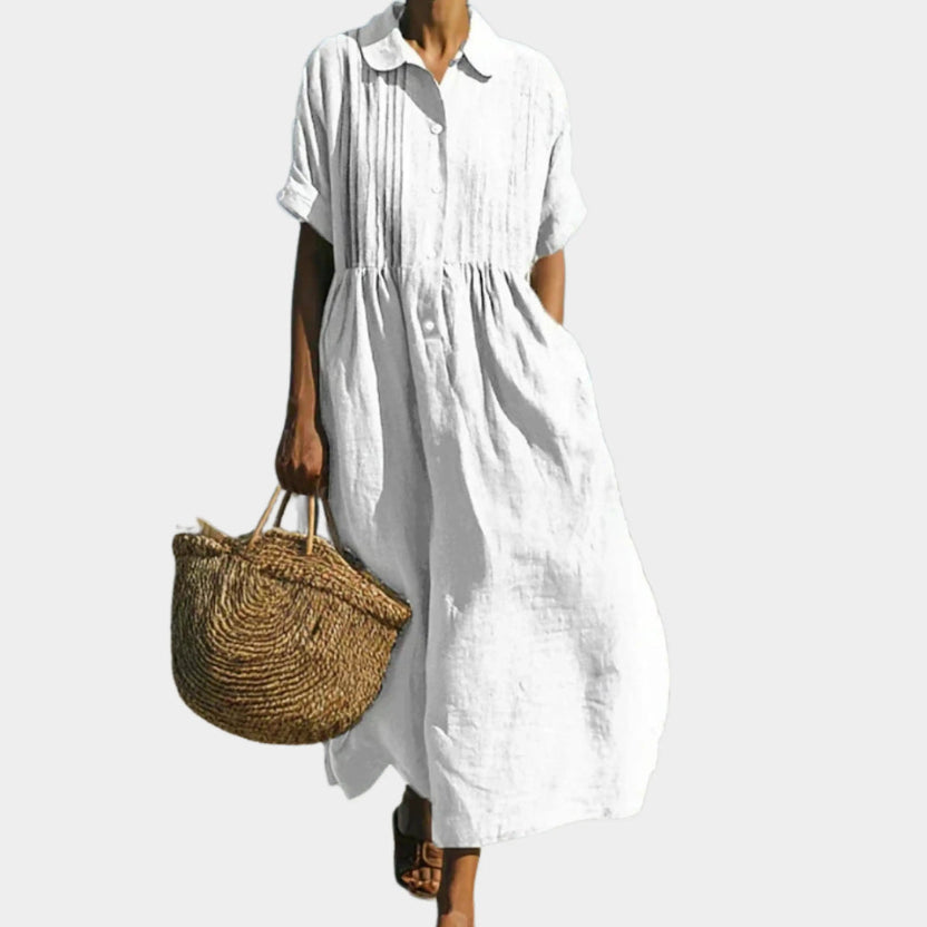 Luciana Cotton Lightweight Button-Up Midi Shirt Dress