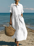 Luciana Cotton Lightweight Button-Up Midi Shirt Dress