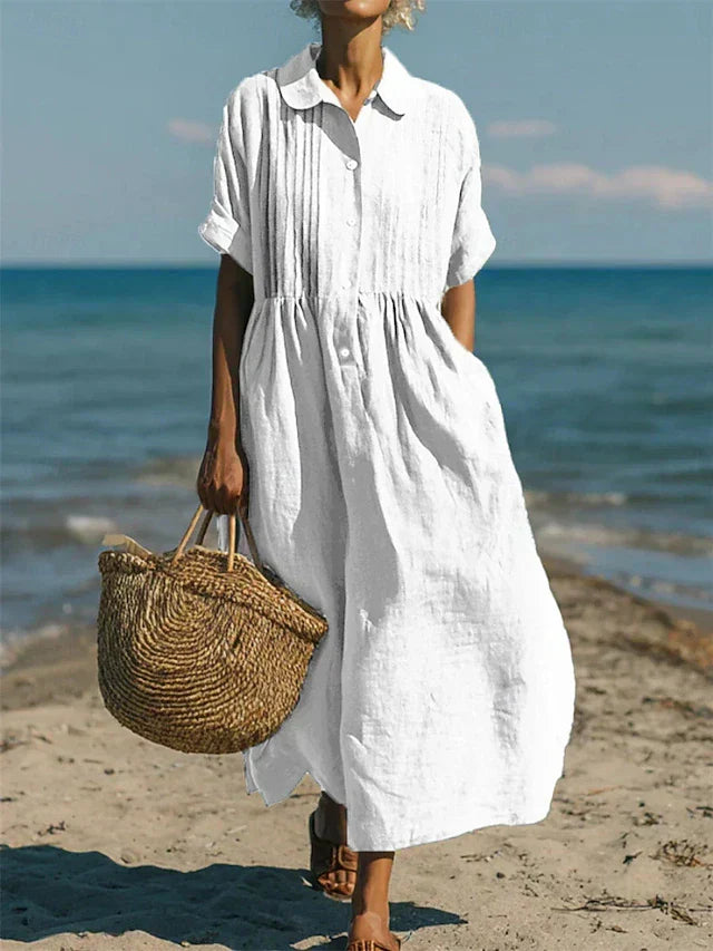 Luciana Cotton Lightweight Button-Up Midi Shirt Dress